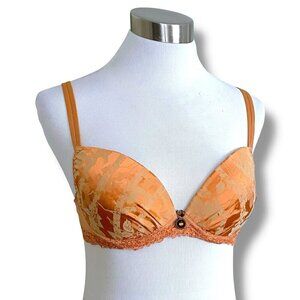 Antinea 34C Bra Gold Floral Jacquard Lace Underwire Designer Made in France